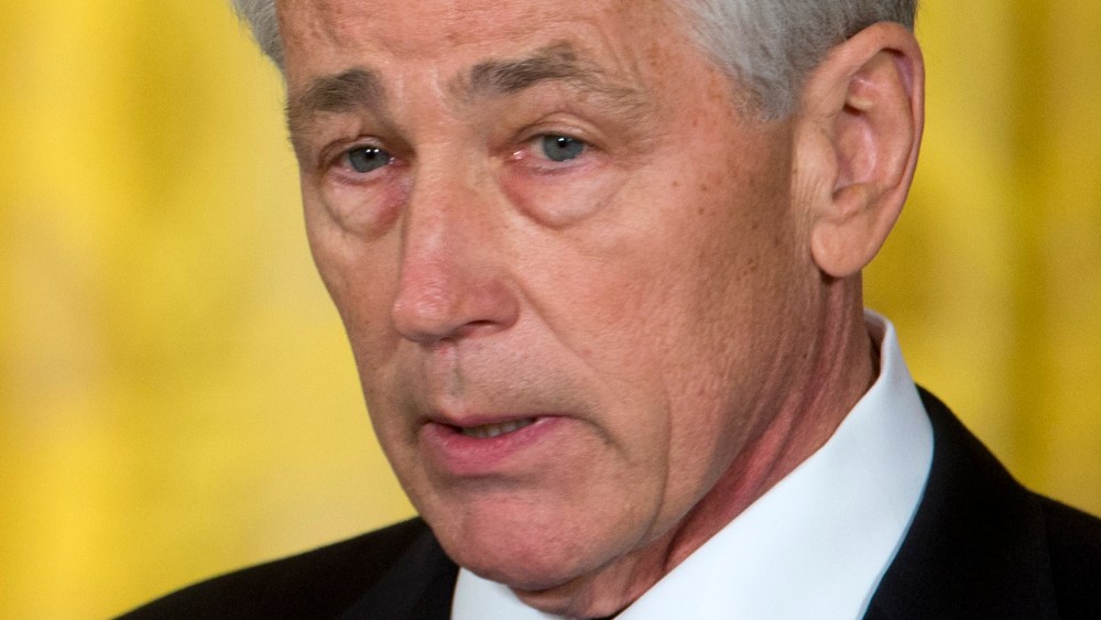 Former Nebraska Sen. Chuck Hagel, president Barack Obama's choice for defense secretary, speaks in the East Room of the White House in Washington, Monday, Jan. 7, 2013, where the president made the announcement. (AP Photo/Carolyn Kaster)