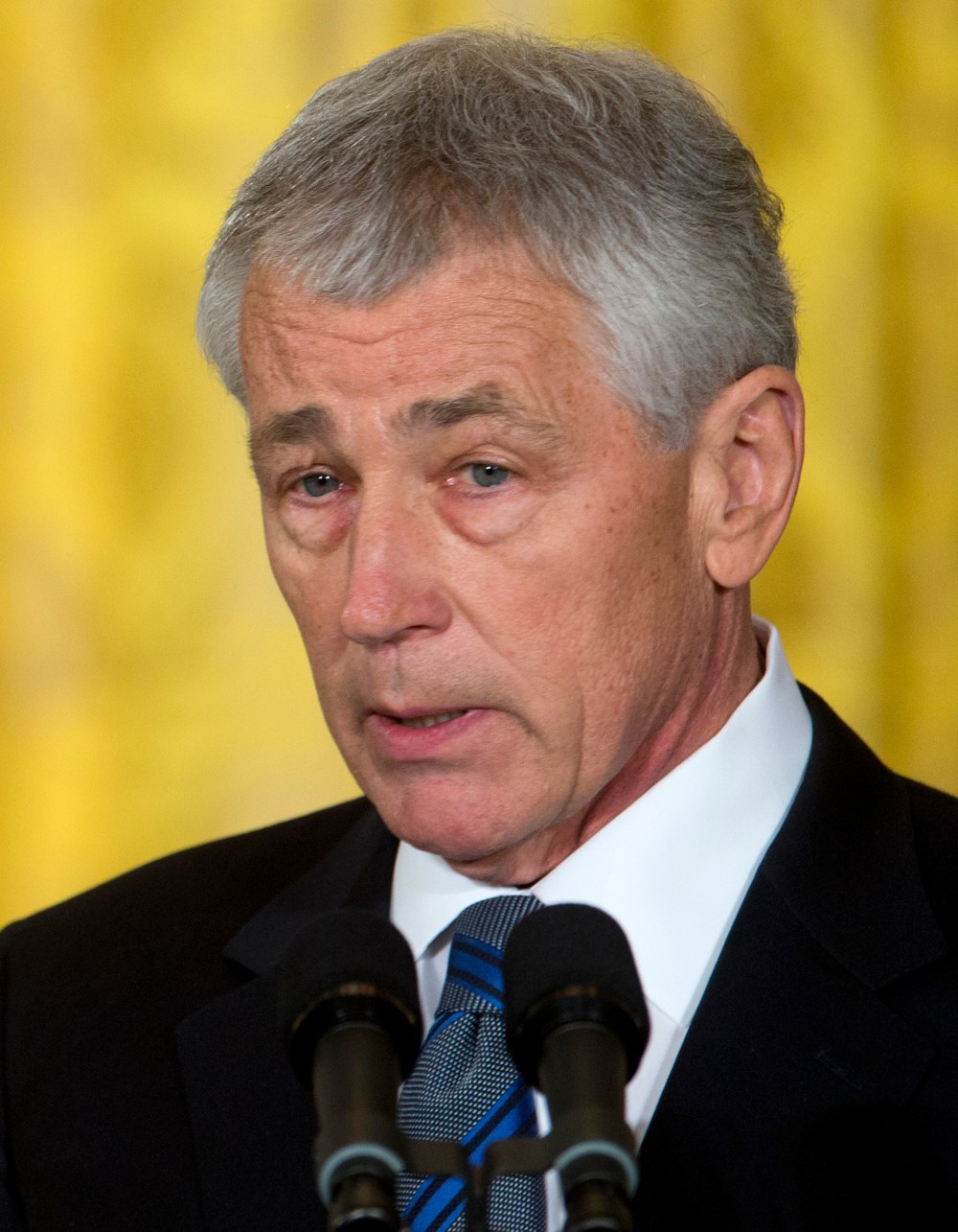 Former Nebraska Sen. Chuck Hagel, president Barack Obama's choice for defense secretary, speaks in the East Room of the White House in Washington, Monday, Jan. 7, 2013, where the president made the announcement. (AP Photo/Carolyn Kaster)