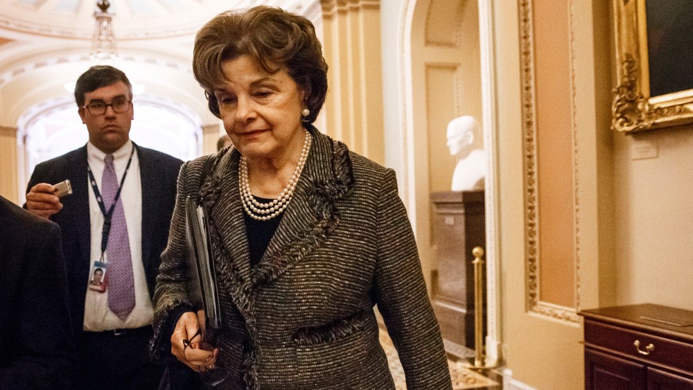Sen. Dianne Feinstein leaves the chamber at the Capitol in Washington, March 5, 2014.