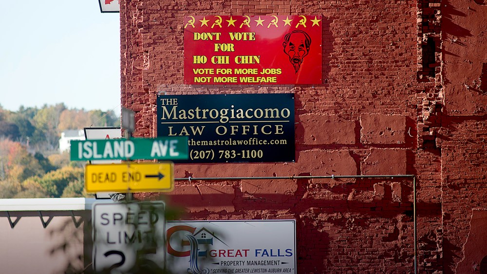 Anti-Ben Chin sign seen on Main Street in Lewiston, Maine on Oct. 19, 2015. (Courtesy of Daryn Slover/Sun Journal)