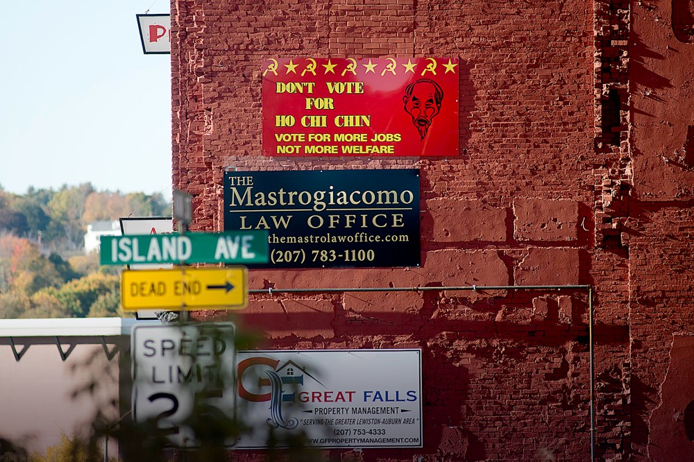 Anti-Ben Chin sign seen on Main Street in Lewiston, Maine on Oct. 19, 2015. (Courtesy of Daryn Slover/Sun Journal)