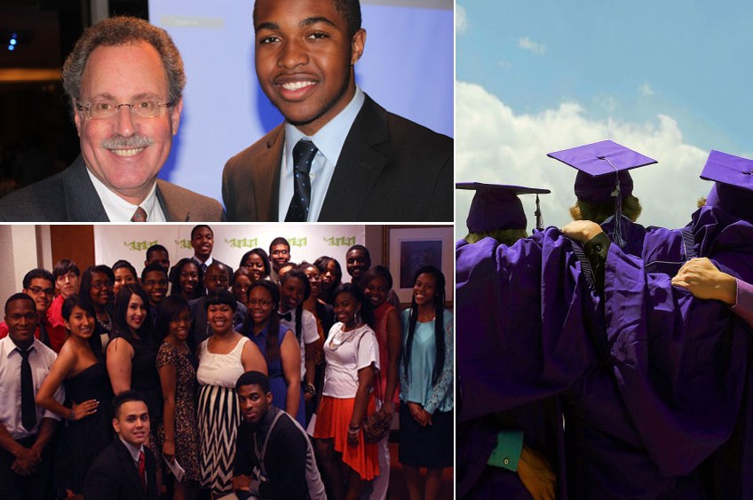 This digital composite shows file photos (L-R, clockwise) Uchenna Eze stands with his N.J. SEEDS mentor, Roy Cohen. (Photo courtesy of N.J. SEEDS) Students pose for photos before a graduation ceremony on May 22, 2013. (Photo by Seth McConnell/The...