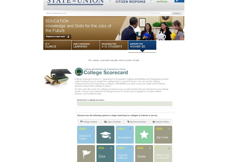 The White House released its interactive College Scoreboard following President Obama's 2013 State of the Union speech (Screenshot: whitehouse.gov)