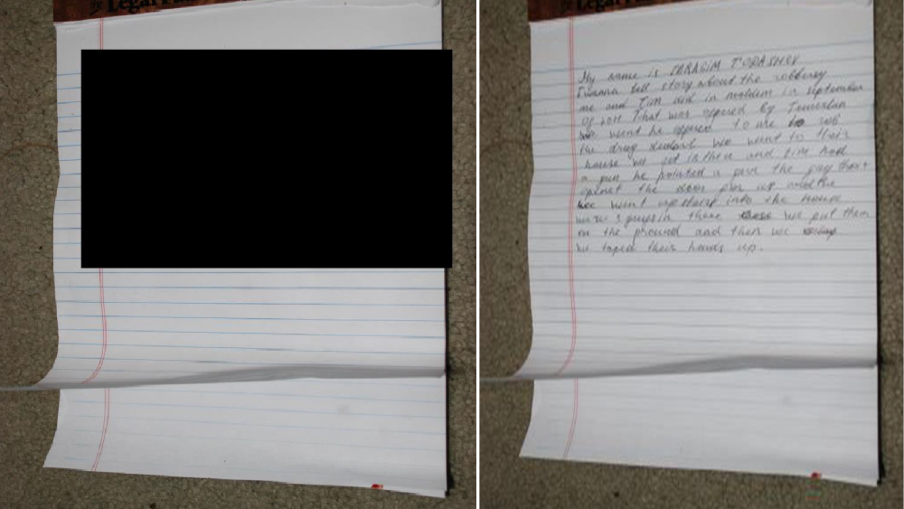 Redacted and unredacted photos of the confession law enforcement agents say Ibragim Todashev was writing before he was killed in an altercation with the FBI.