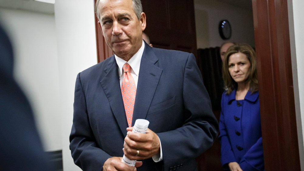 House Speaker John Boehner leaves a closed-door meeting of the House Republican Conference, on Capitol Hill in Washington, on Jan. 13, 2015. (Photo by J. Scott Applewhite/AP)