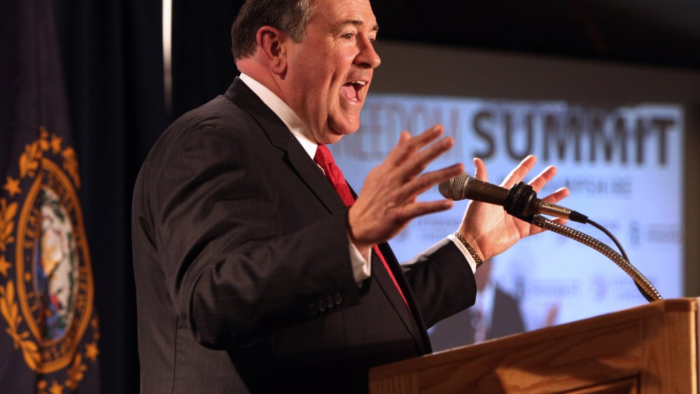 Former Arkansas Gov. and Republican presidential candidate Mike Huckabee speaks at a GOP Freedom Summit, Saturday, April 12, 2014, in Manchester, N.H.