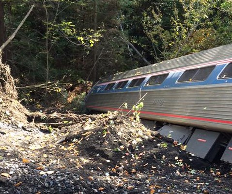 An Amtrak train derailed Friday morning in Vermont, state police told NBC News. (Courtesy of Brian Bell)