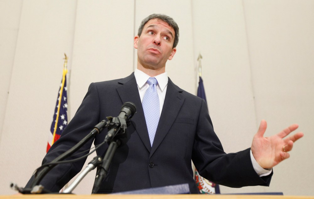 Virginia Attorney General Ken Cuccinelli gestures during a press conference after a hearing before the 4th Circuit Court of Appeals on a challenge to the federal health care reform act in Richmond, Va., Tuesday, May 10, 2011.  (Photo by Steve Helber/AP)