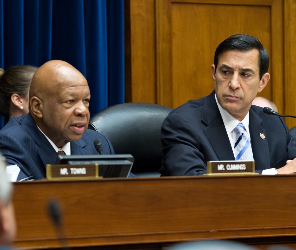 The House Oversight and Government Reform Committee, led by Chairman Darrell Issa, R-Calif., right, sitting next to  Rep. Elijah Cummings D-Md., Wednesday, June 20, 2012. (AP Photo/J. Scott Applewhite)