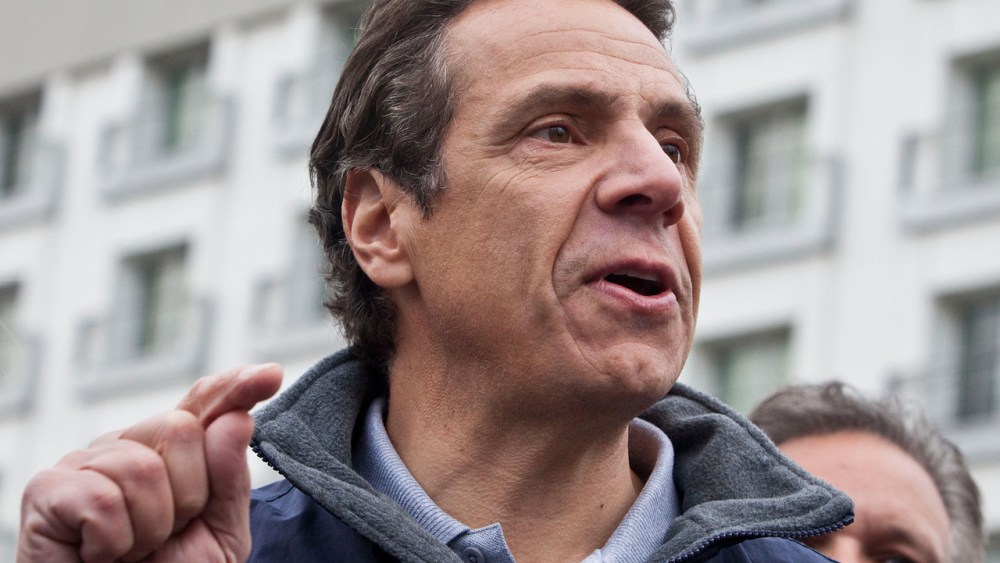 New York Governor Andrew Cuomo speaks to members of the media about recovering efforts after Hurricane Sandy. (Photo by Andrew Burton/Getty Images)