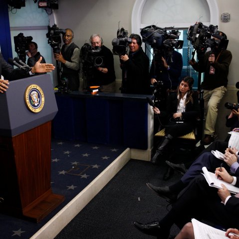 President Obama speaks during a news conference in the James Brady Press Briefing Room of the White House in Washington, Tuesday, March 6, 2012.
