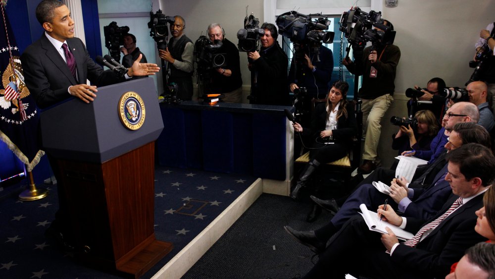 President Obama speaks during a news conference in the James Brady Press Briefing Room of the White House in Washington, Tuesday, March 6, 2012.