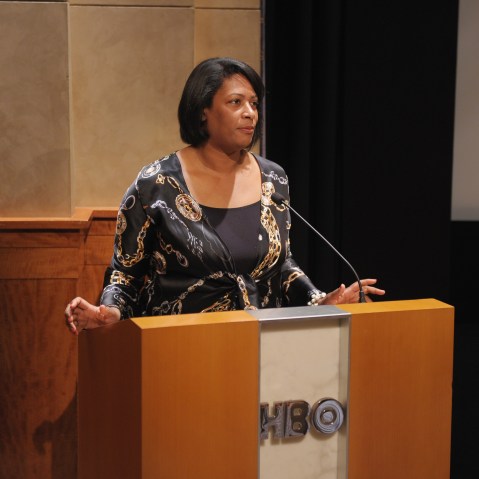 NEW YORK, NY - JUNE 20:  Filmmaker Dawn Porter addresses the audience during HBO Documentaries' New York Premiere of "Gideon's Army" at HBO Theater on June 20, 2013 in New York City.  (Photo by Michael Loccisano/Getty Images for HBO)