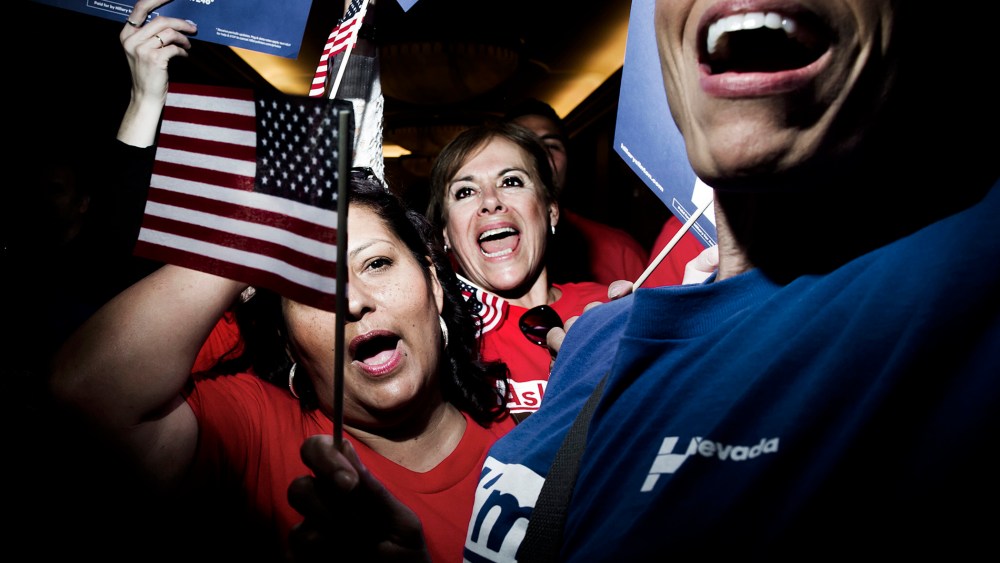 Hillary Clinton supporters celebrate her victory in the Democratic caucus in Las Vegas, Nev. on Feb. 20, 2015. (Photo by Dina Litovsky/Redux for MSNBC)