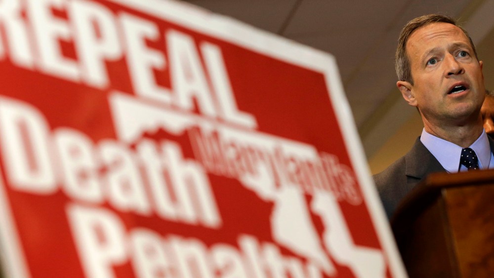 Maryland Gov. Martin O'Malley speaks at a rally in support of repealing the state's death penalty in Annapolis, Md., on Jan. 15, 2013. (Photo by Patrick Semansky/AP Photo)