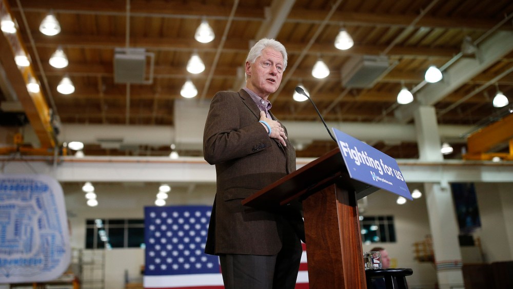 Former President Bill Clinton speaks at a rally for presidential hopeful Hillary Clinton at the United Brotherhood of Carpenters International Training Center, Feb. 5, 2016, in Las Vegas, Nev. (Photo by John Locher/AP)