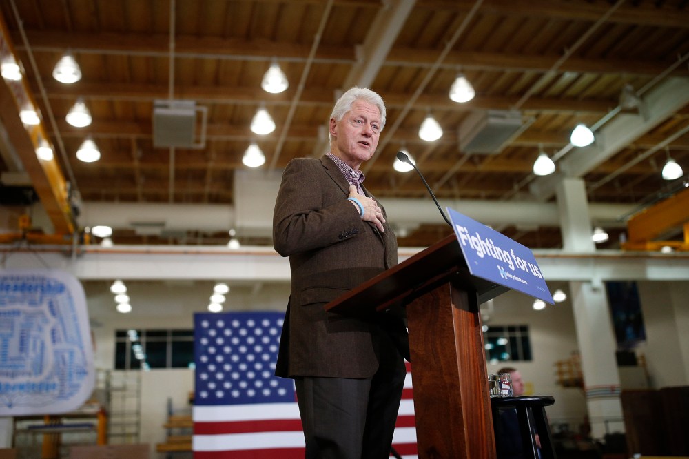 Former President Bill Clinton speaks at a rally for presidential hopeful Hillary Clinton at the United Brotherhood of Carpenters International Training Center, Feb. 5, 2016, in Las Vegas, Nev. (Photo by John Locher/AP)