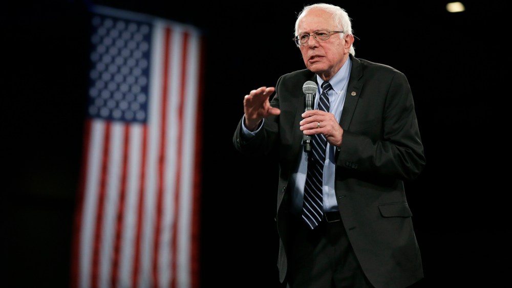 Democratic presidential candidate Sen. Bernie Sanders, I-Vt., speaks during the Iowa Democratic Party's Jefferson-Jackson Dinner, Oct. 24, 2015, in Des Moines, Iowa. (Photo by Charlie Neibergall/AP)