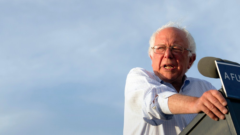Democratic presidential candidate Sen. Bernie Sanders, I-Vt., speaks at a rally in Washington, June 9, 2016. (Photo by Cliff Owen/AP)