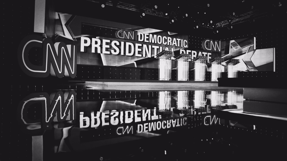An empty debate room is seen before the start of the Democratic Presidential Debate at the Wynn Las Vegas resort and casino on Oct. 12, 2015 in Las Vegas, Nev. (Photo by Mark Peterson/Redux for MSNBC)
