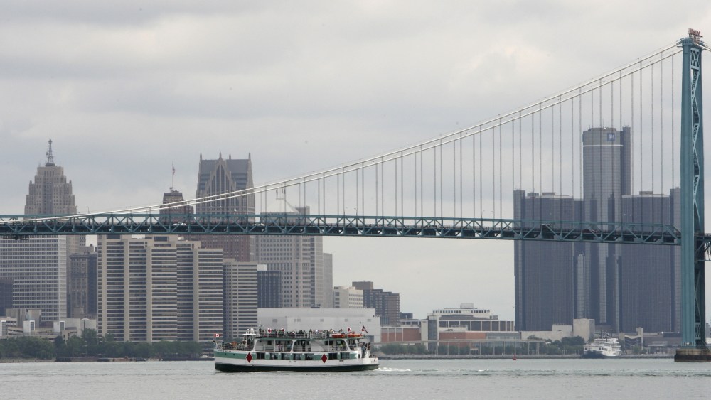 The Detroit skyline is seen Wednesday, July 1, 2009.  (AP Photo/Carlos Osorio)
