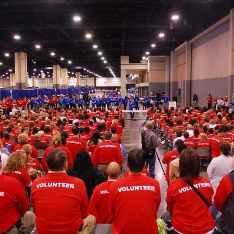 Volunteers wait for instructions at one of the National Association of Free and Charitable Clinics events