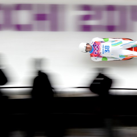 Shiva Keshavan competes in the Men's Luge Singles Run at the Sanki Sliding Center during the Sochi Winter Olympics on Feb. 8, 2014.