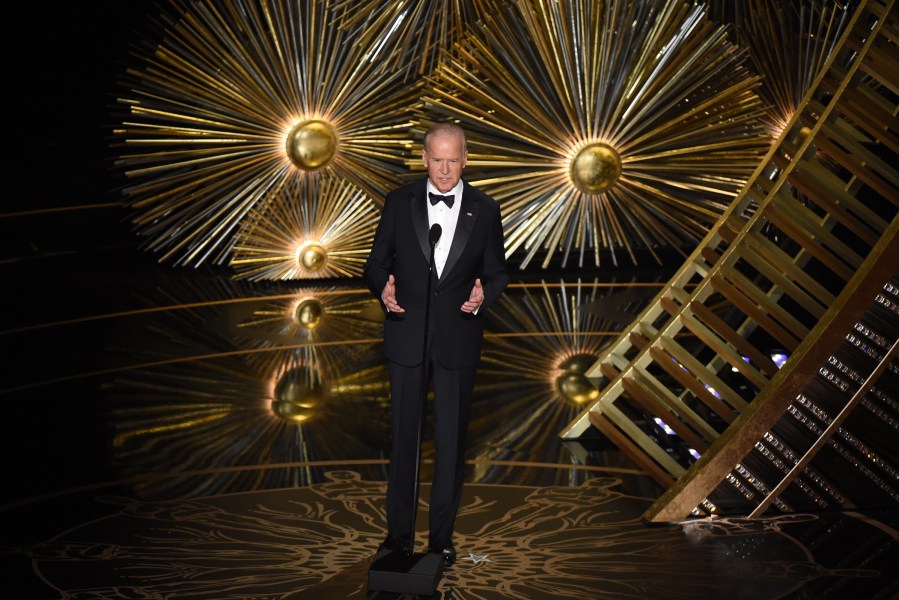 Vice President Joe Biden speaks on stage at the 88th Oscars on Feb. 28, 2016 in Hollywood, Calif. (Photo by Mark Ralston/AFP/Getty)