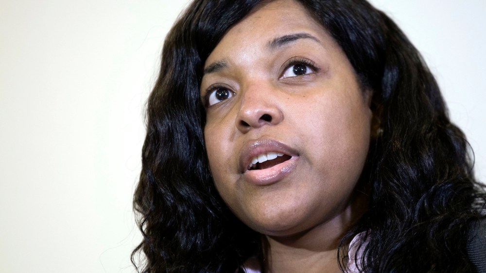 Amber Vinson, 29, the Dallas nurse who was being treated for Ebola, speaks at a news conference after being discharged from Emory University Hospital, on Oct. 28, 2014, in Atlanta.
