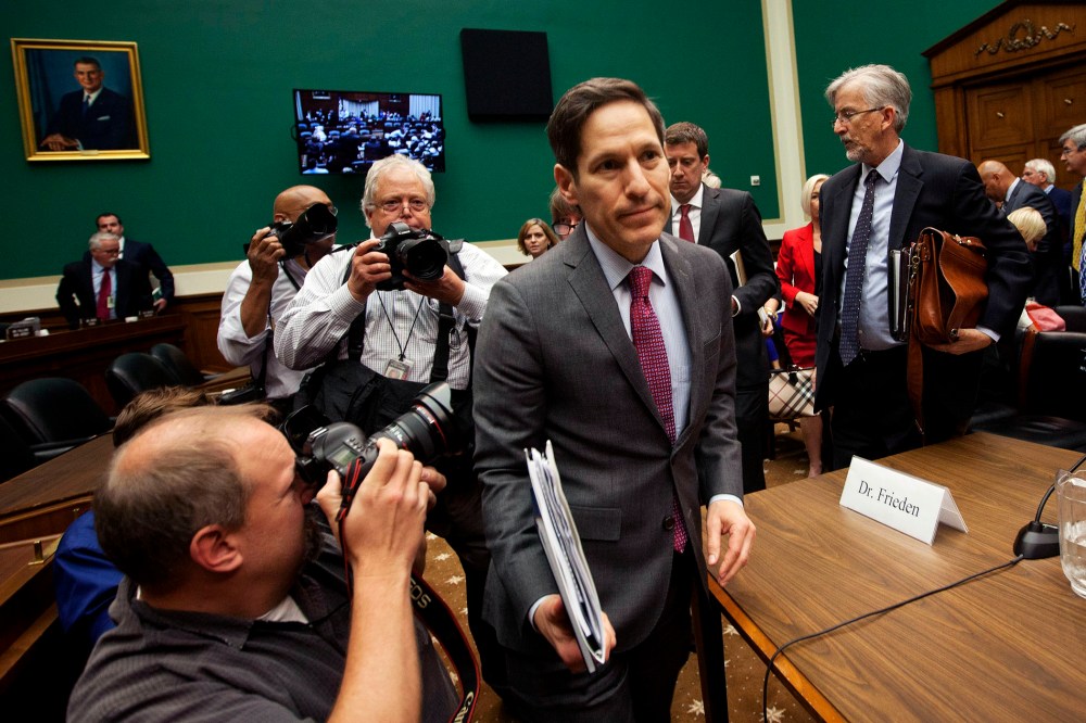 CDC Director Dr. Tom Frieden leaves his seat after testifying on Capitol Hill in Washington on Oct. 16, 2014.