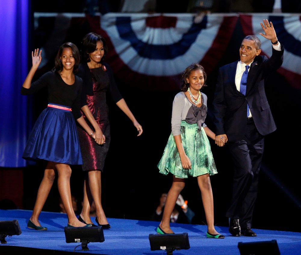President Barack Obama XXX at his election night party Wednesday, Nov. 7, 2012, in Chicago. President Obama defeated Republican challenger former Massachusetts Gov. Mitt Romney. (AP Photo/Chris Carlson)