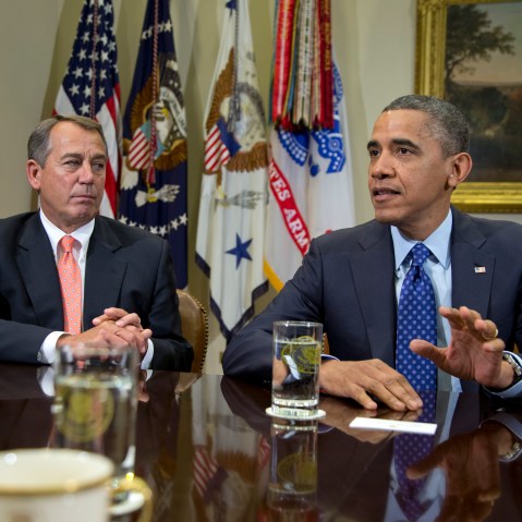Pres. Obama and Speaker Boehner at today's meeting to discuss the economy and the fiscal cliff (Photo: AP)