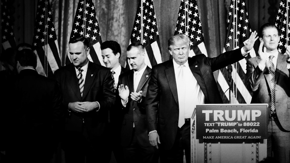 Republican presidential candidate Donald Trump waves goodbye at his primary election night event at the Mar-a-Lago Club in Palm Beach, Fla., March 15, 2016. (Photo by Mark Peterson/Redux for MSNBC)