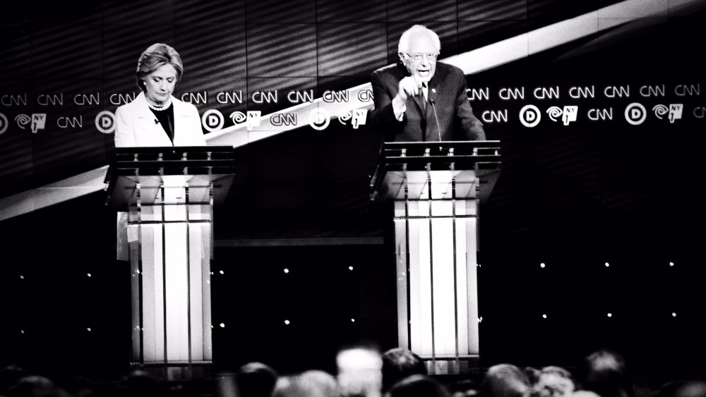 Hillary Clinton and Bernie Sanders go head to head at the CNN Democratic Presidential Debate in Brooklyn, N.Y., April 14, 2016. (Photo by Mark Peterson/Redux for MSNBC)