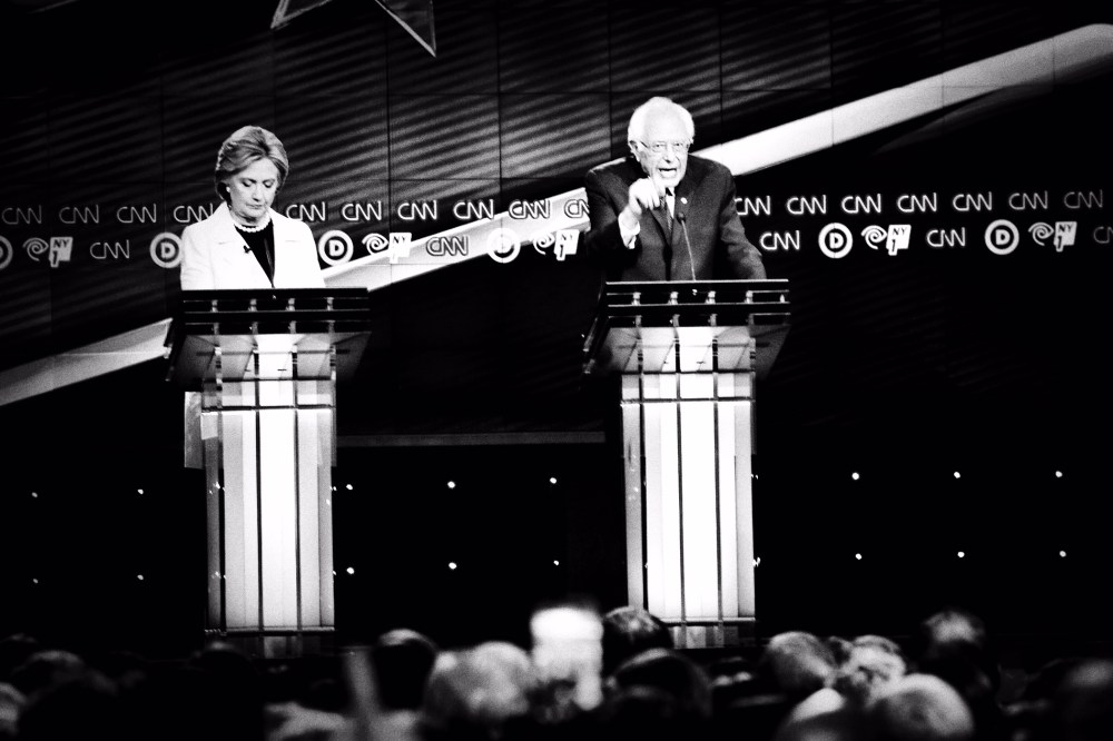 Hillary Clinton and Bernie Sanders go head to head at the CNN Democratic Presidential Debate in Brooklyn, N.Y., April 14, 2016. (Photo by Mark Peterson/Redux for MSNBC)