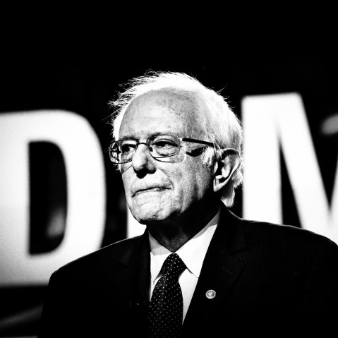 Hillary Clinton (not pictured) and Bernie Sanders go head to head at the CNN Democratic Presidential Debate in Brooklyn, N.Y., April 14, 2016. (Photo by Mark Peterson/Redux for MSNBC)