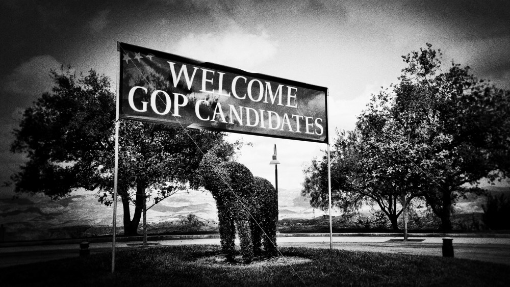 A sign outside the Ronald Reagan Presidential Library welcomes the GOP candidates before the 2015 CNN Republican Presidential Debate in Simi Valley, Calif. on Sept. 16, 2015.