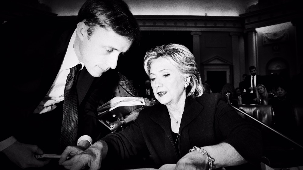 Hillary Clinton examines evidence during her testimony before the House Select Committee on Benghazi on Capitol Hill in Washington, D.C., Oct. 22, 2015. (Photo by Mark Peterson/Redux for MSNBC)