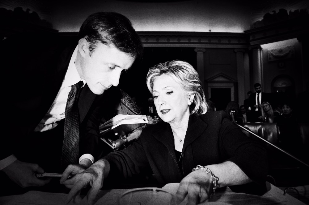 Hillary Clinton examines evidence during her testimony before the House Select Committee on Benghazi on Capitol Hill in Washington, D.C., Oct. 22, 2015. (Photo by Mark Peterson/Redux for MSNBC)