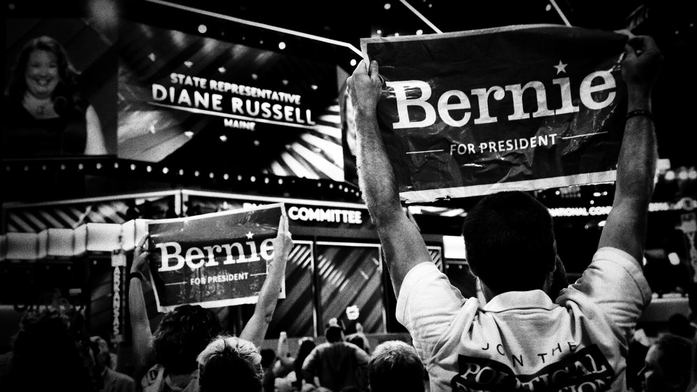 Delegates for Senator Bernie Sanders show their support at the Democratic National Convention in Philadelphia, July 25, 2016. (Photo by Mark Peterson/Redux for MSNBC)
