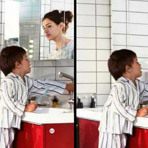 Now you see her. Now you don't. The image on the left appeared in Ikea's Swedish catalog. The same image, sans the woman, in the Saudi Arabian catalog.