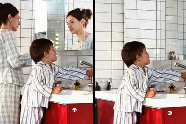 Now you see her. Now you don't. The image on the left appeared in Ikea's Swedish catalog. The same image, sans the woman, in the Saudi Arabian catalog.
