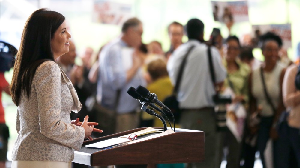Pennsylvania Attorney Gen. Kathleen Kane speaks during a news conference at the National Constitution Center, Thursday, July 11, 2013, in Philadelphia. (AP Photo/Matt Rourke)