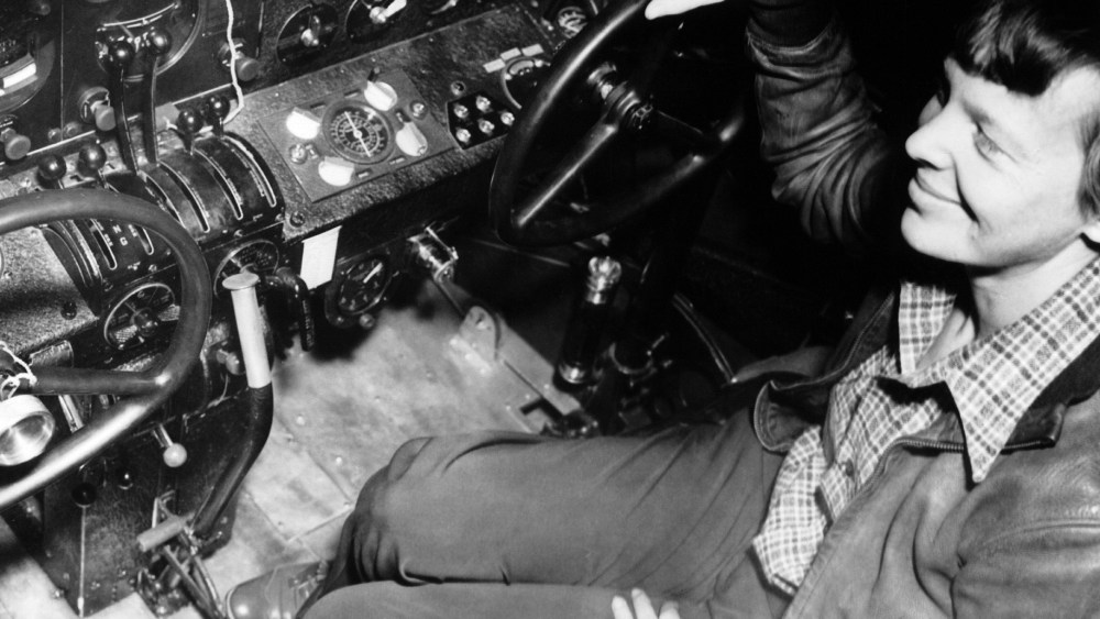 A closeup of Amelia Earhart seated at the control of her new airplane the Flying Laboratory, March 12, 1937, Oakland, Calif. (Photo by Keystone-France/Getty)