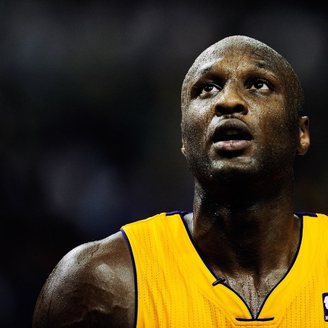 Lamar Odom #7 of the Los Angeles Lakers looks on during a match on Oct. 7, 2010 in Barcelona, Spain. (Photo by David Ramos/Getty)
