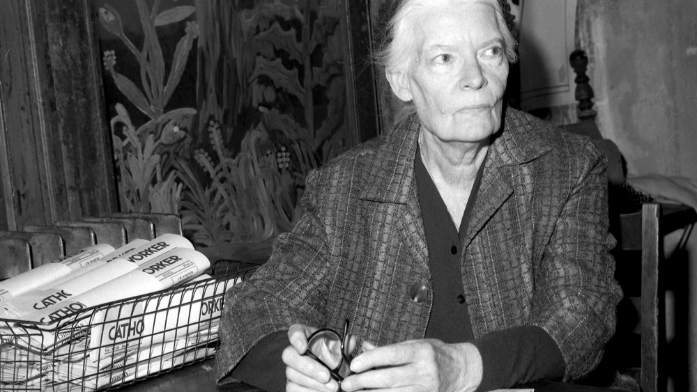 Dorothy Day, head of Catholic Worker, inside the worker office at 175 Christie St. (Photo by Judd Mehlman/NY Daily News/Getty)