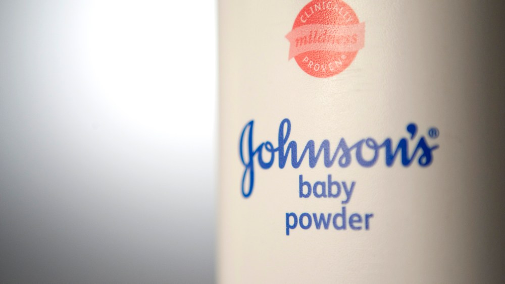 Johnson & Johnson baby powder is arranged for a photograph. (Photo by Scott Eells/Bloomberg/Getty)