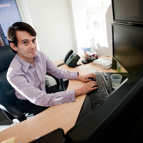 Martin Shkreli sits for a photograph in his office in New York on Aug. 10, 2011. (Photo by Paul Taggart/Bloomberg/Getty)