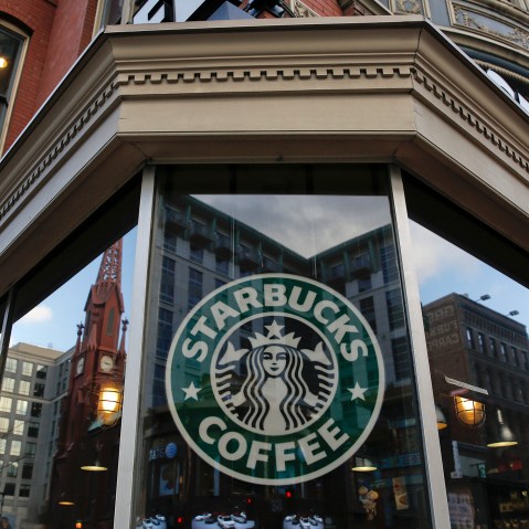 An exterior view of a Starbucks. (Photo by Drew Angerer/Getty)