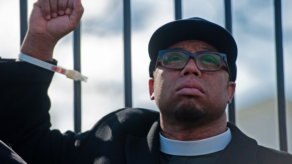 Lennox Yearwood protests against Keystone XL Pipeline at Lafayette Park on Feb. 13, 2013 in Washington, DC. (Photo by Leigh Vogel/Getty)
